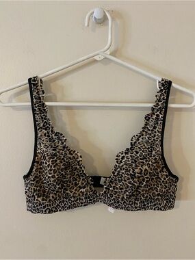 Victoria's Secret PINK Mesh Leopard Lace Trim Bralette in Tan and Black